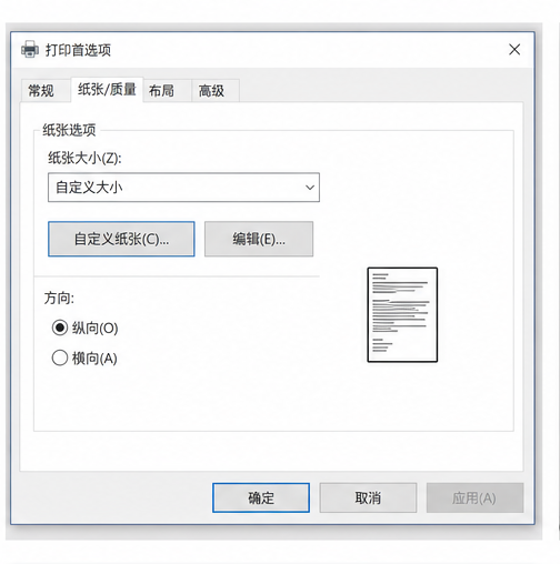 文档页面和打印机驱动尺寸设置